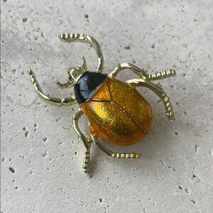 Shimmering Gold and Black Beetle Brooch